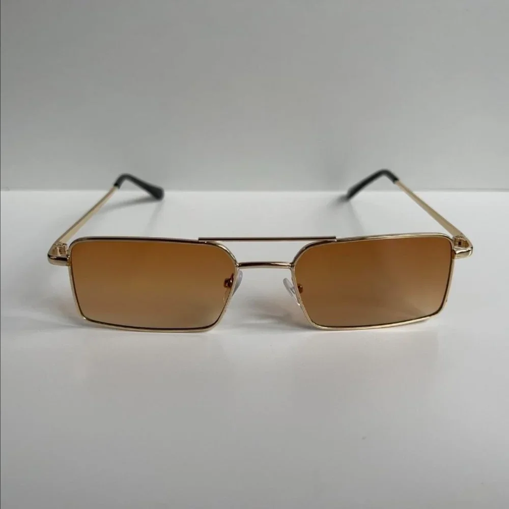 Vintage Y2K 90s 2000s unique slim gold trim square sunglasses